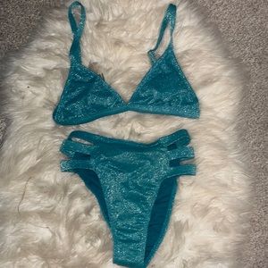 Turquoise sparkly high waisted bikini
